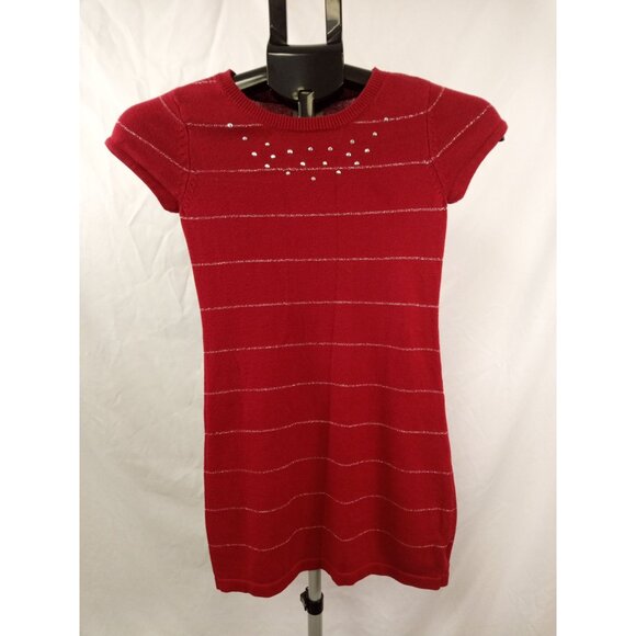 The Children's Place Girl's Red/Silver Short Sleeve Sweater Dress Size M(7-8) - Picture 1 of 7